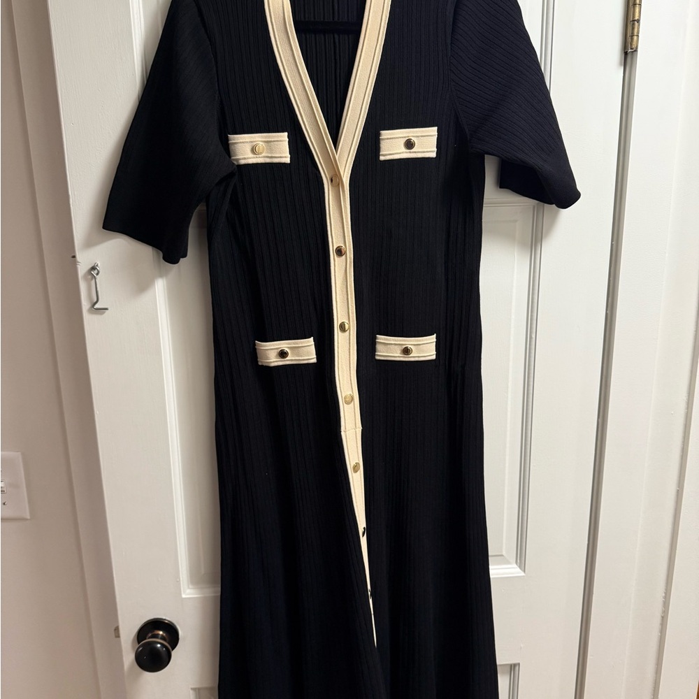 J. Crew Black and Cream Long Sleeve Dress
